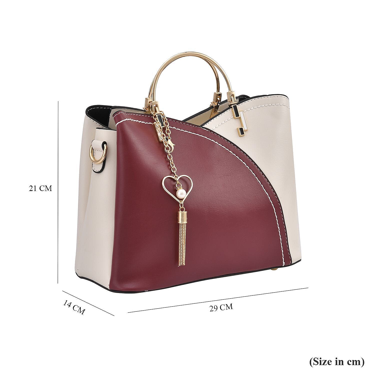 Closeout - Parisian Chic Style Metal Handle Handbag - Burgundy & White