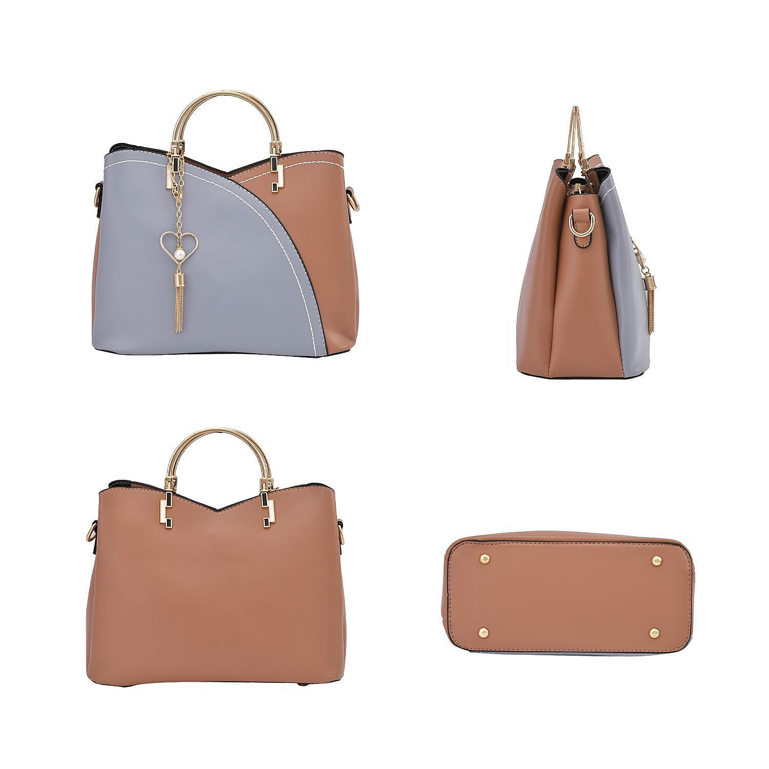 Closeout - Parisian Chic Style Metal Handle Handbag - Light Blue & Pink