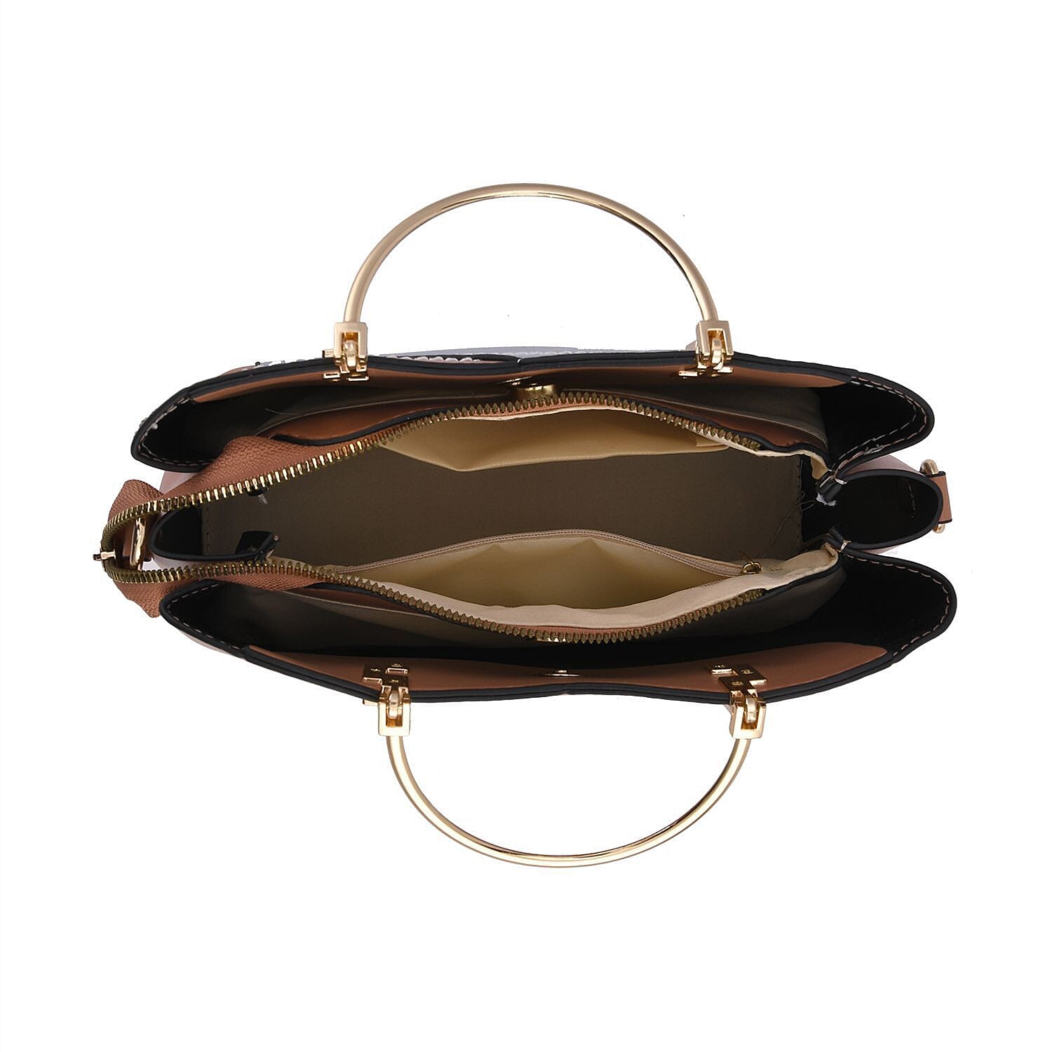 Closeout - Parisian Chic Style Metal Handle Handbag - Light Blue & Pink