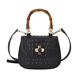 Genuine Leather Embossed Snakeskin Pattern Convertible Bag with Detachable Long Strap (Size 21x15x7 cm) - Green