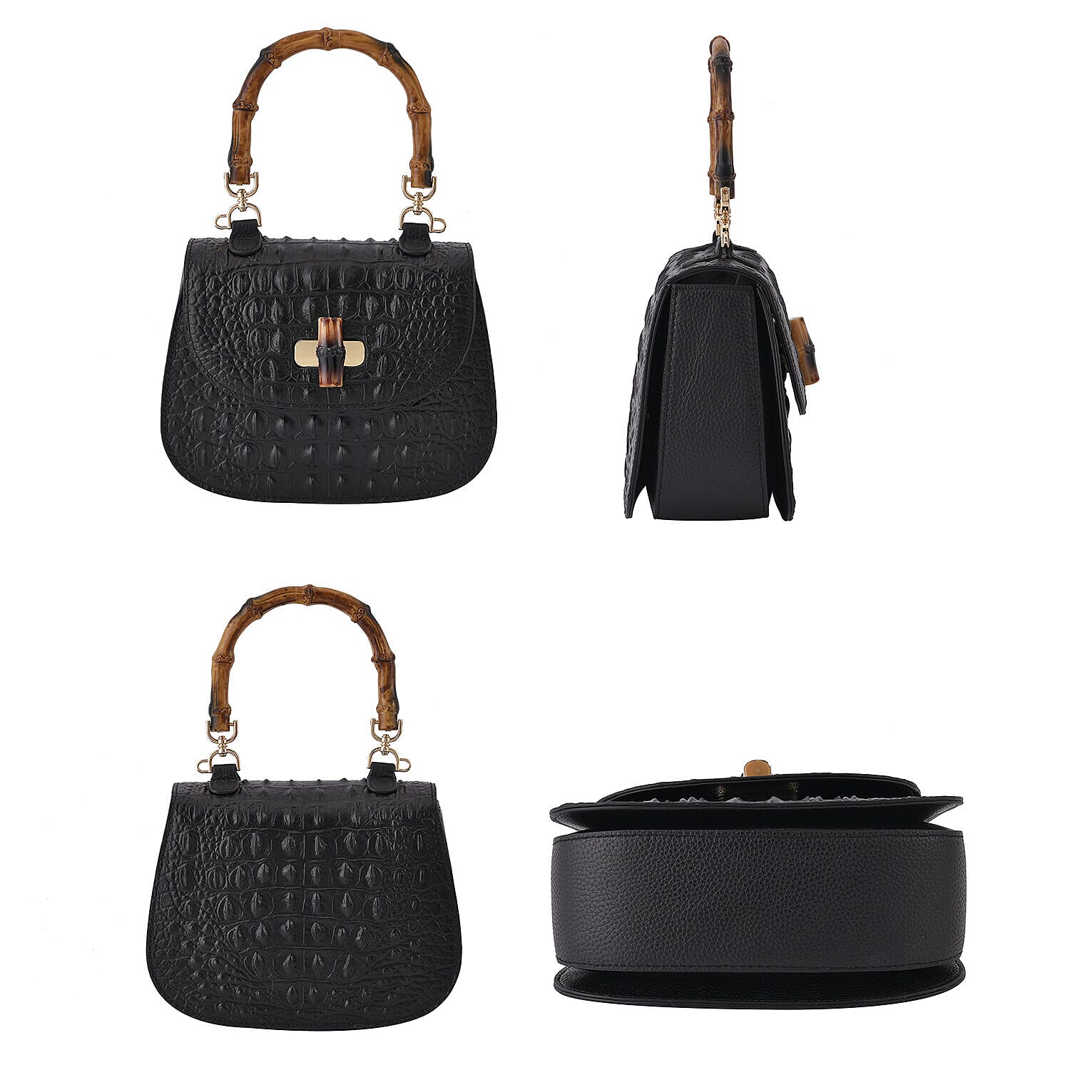 Genuine Leather Embossed Crocodile Pattern Convertible Bag with Detachable Long Strap