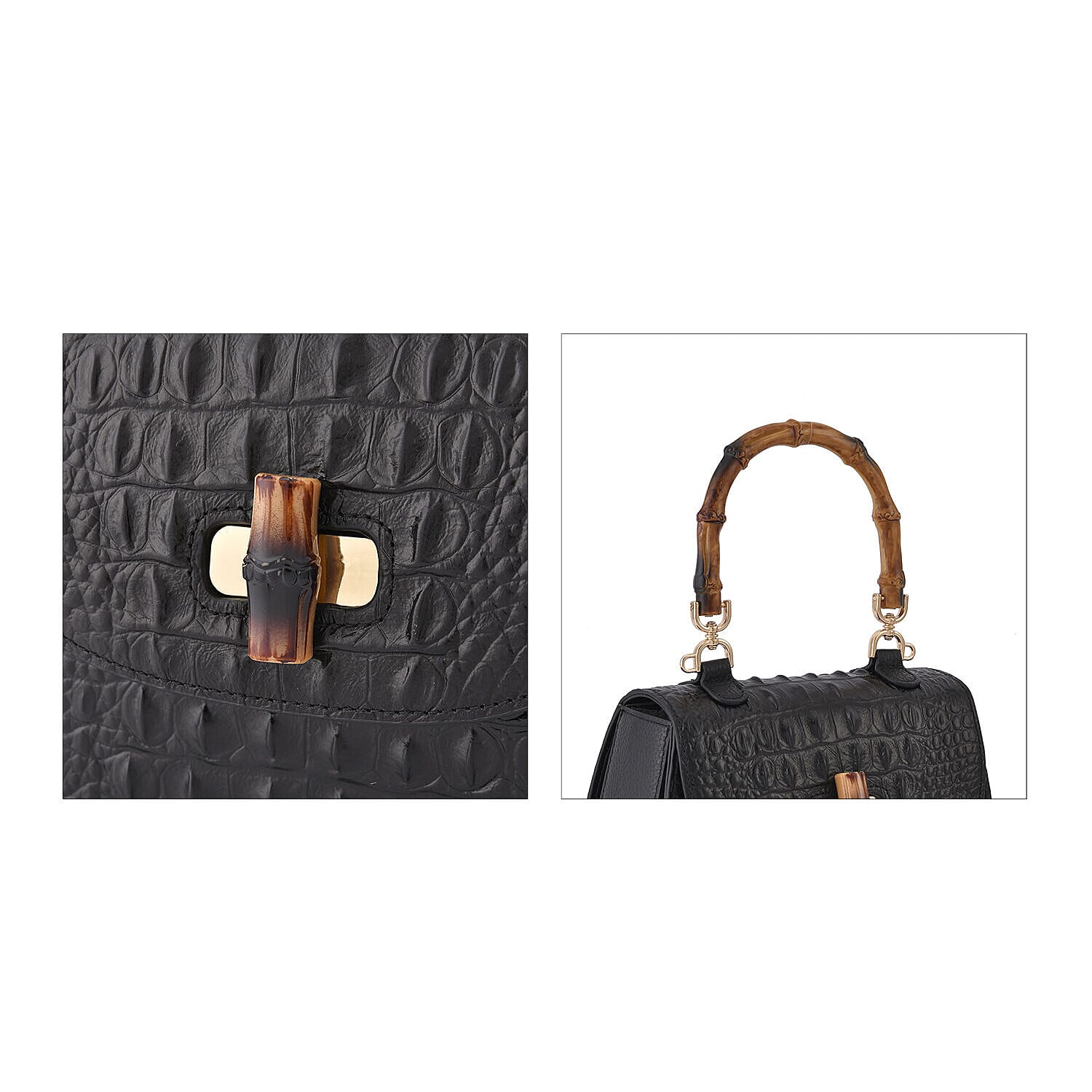 Genuine Leather Embossed Crocodile Pattern Convertible Bag with Detachable Long Strap