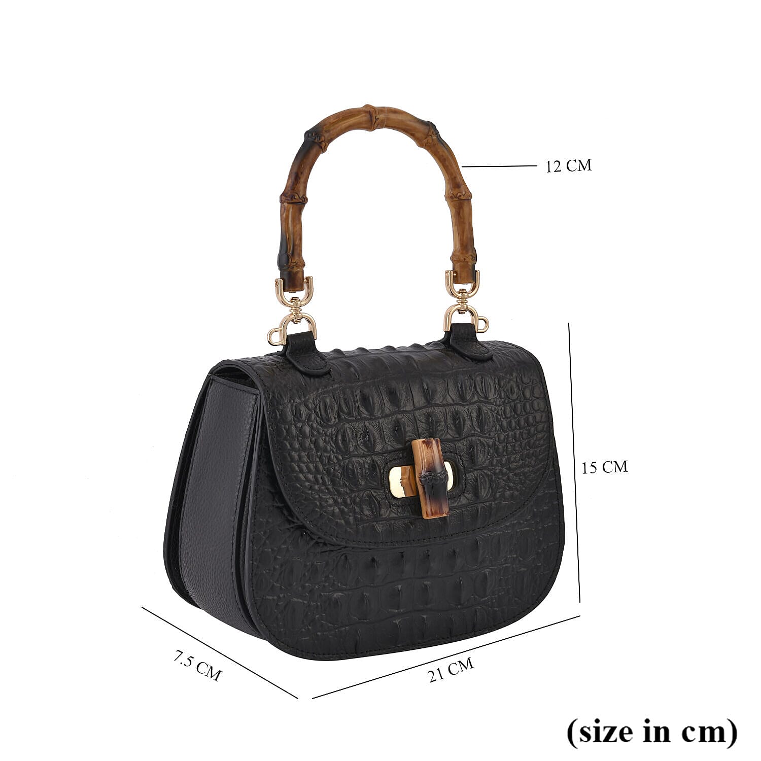 Genuine Leather Embossed Crocodile Pattern Convertible Bag with Detachable Long Strap