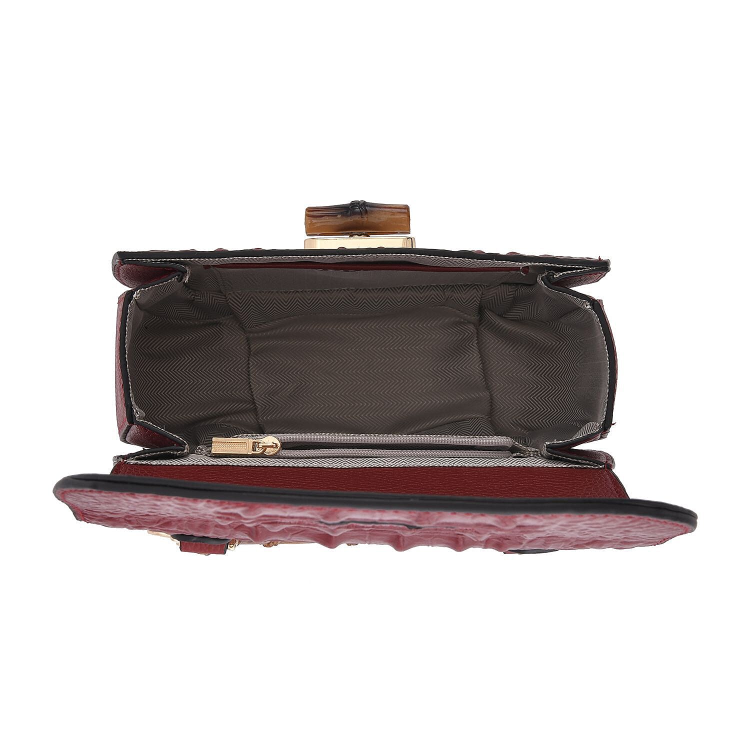 Close Out Deal - Premium Quality Leather with Bamboo Style Handle Handbag - Burgundy