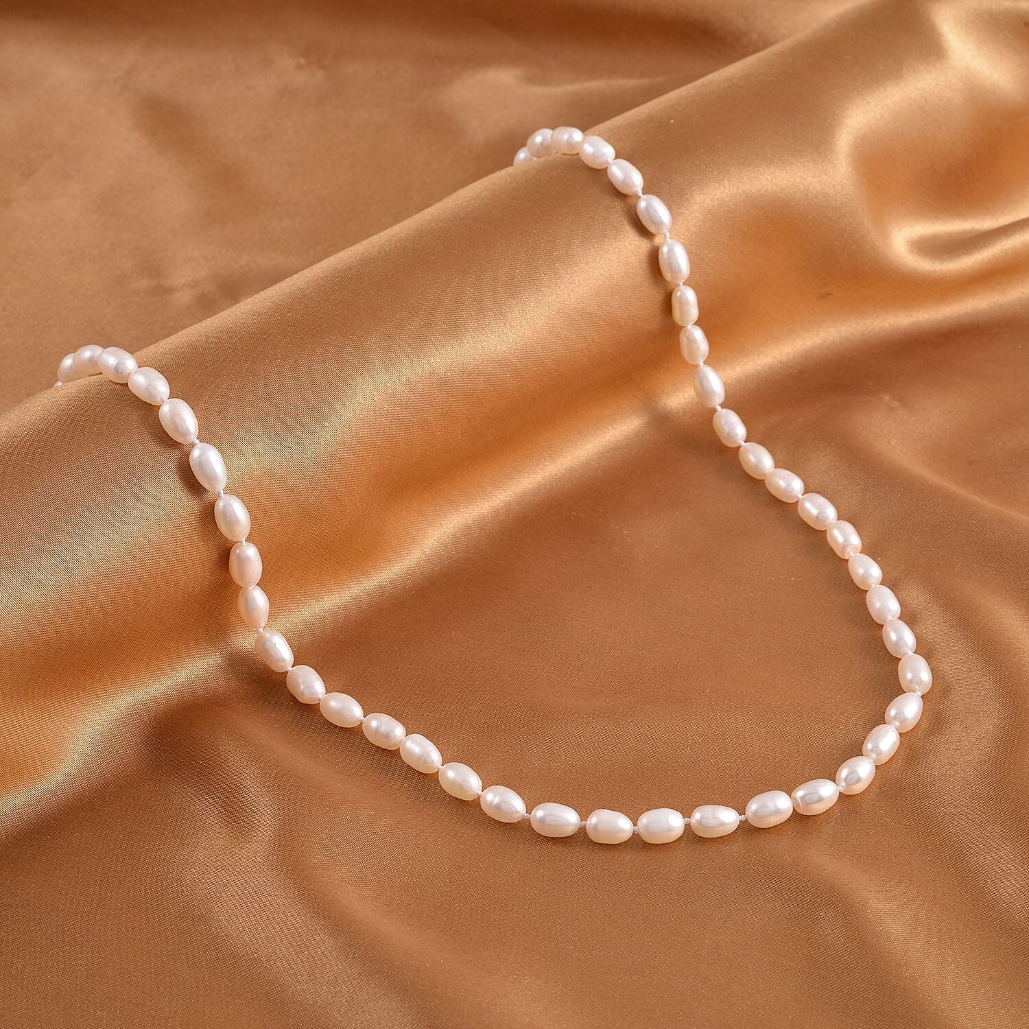 Fresh Water Pearl Necklace (Size - 26) in Rhodium Overlay Sterling Silver