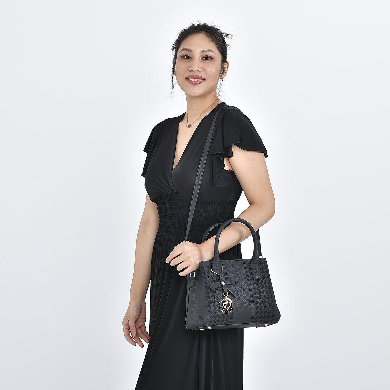 Crossbody Convertible Bag with Detachable Long Strap (Size 29x21x13 cm) - Black