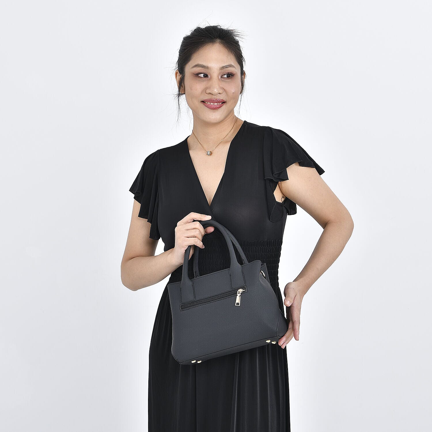 Crossbody Convertible Bag with Detachable Long Strap (Size 29x21x13 cm) - Black