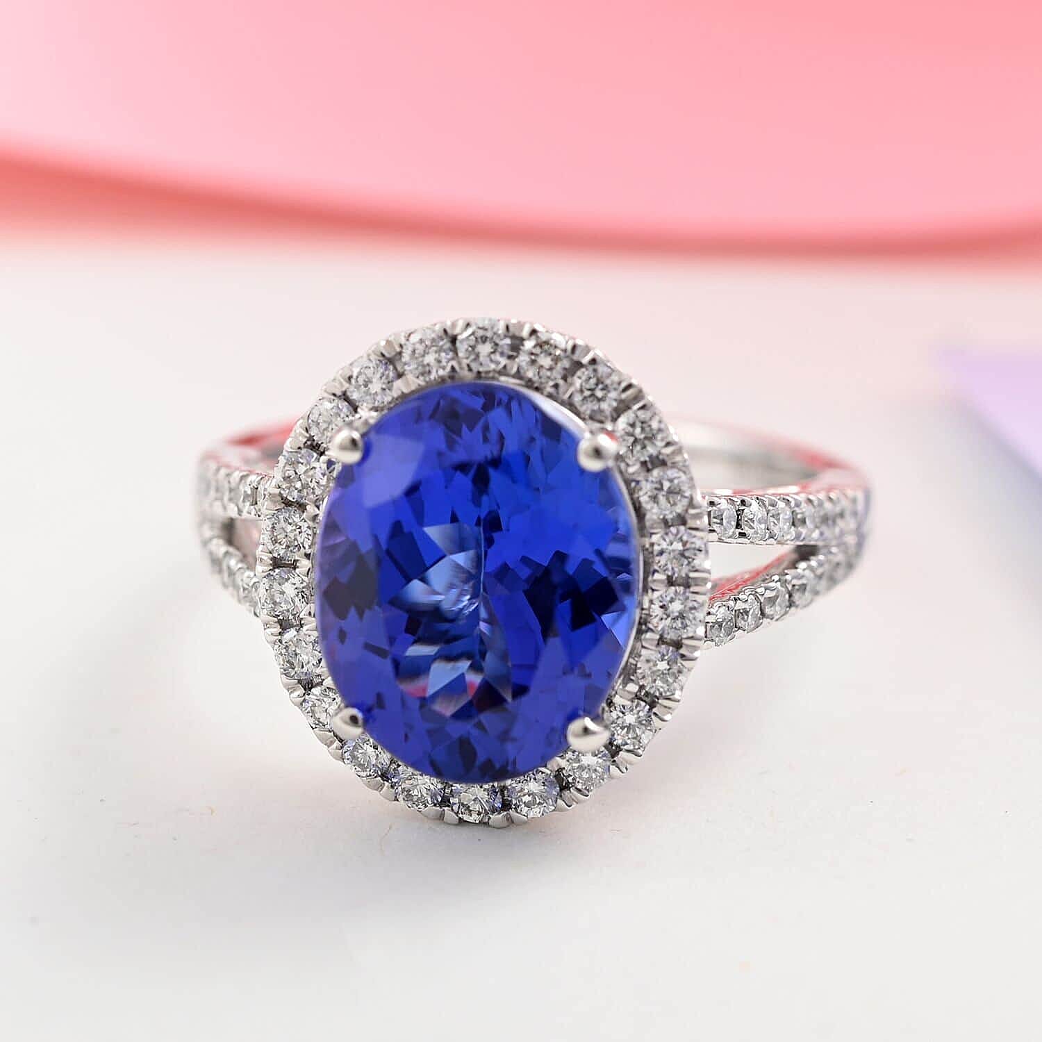 RHAPSODY 950 Platinum AGI Certified AAAA Tanzanite & Diamond (VS-E-F) Ring 5.30 Ct, Platinum Wt. 6.65 Gms