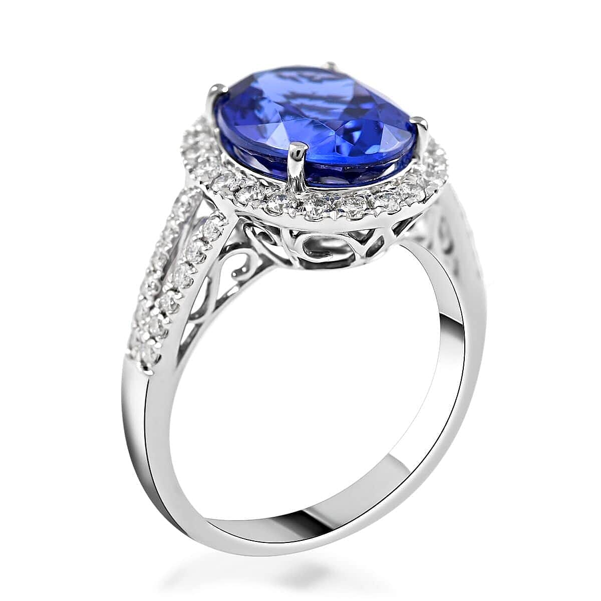 RHAPSODY 950 Platinum AGI Certified AAAA Tanzanite & Diamond (VS-E-F) Ring 5.30 Ct, Platinum Wt. 6.65 Gms