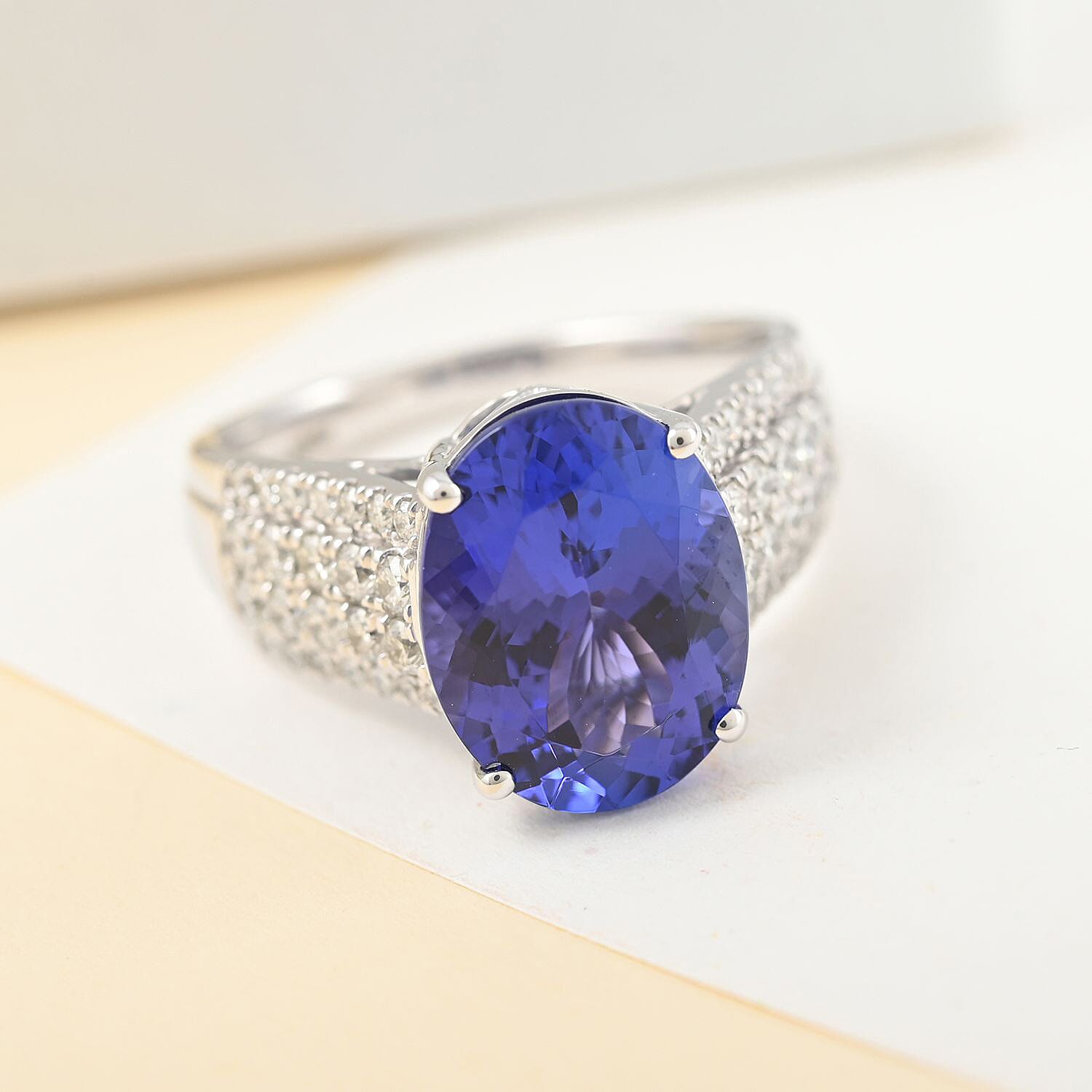 950 Platinum AAAA Tanzanite & White Diamond VS Ring 6.60 Ct,  Platinum Wt. 9.57 Gms