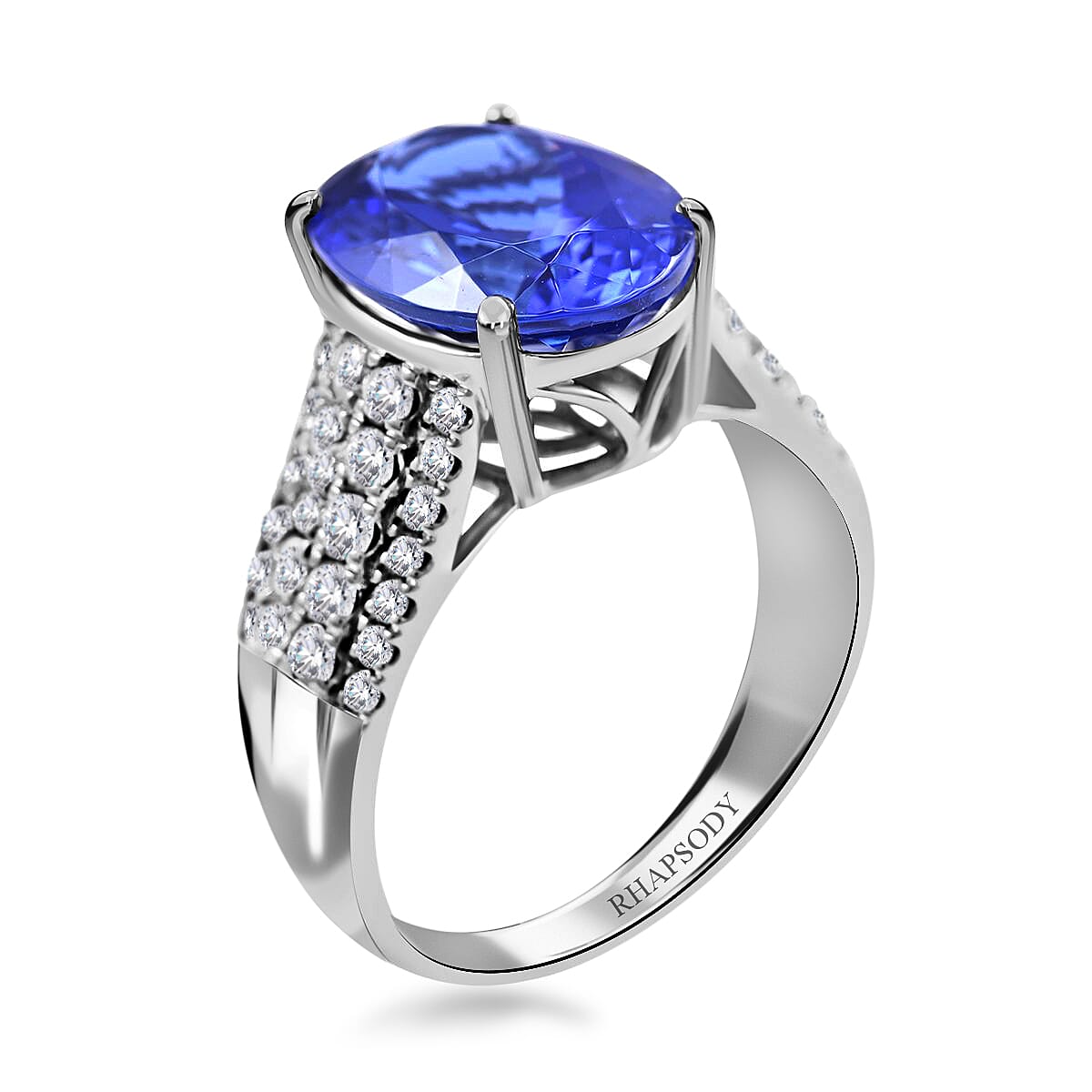 950 Platinum AAAA Tanzanite & White Diamond VS Ring 6.60 Ct,  Platinum Wt. 9.57 Gms