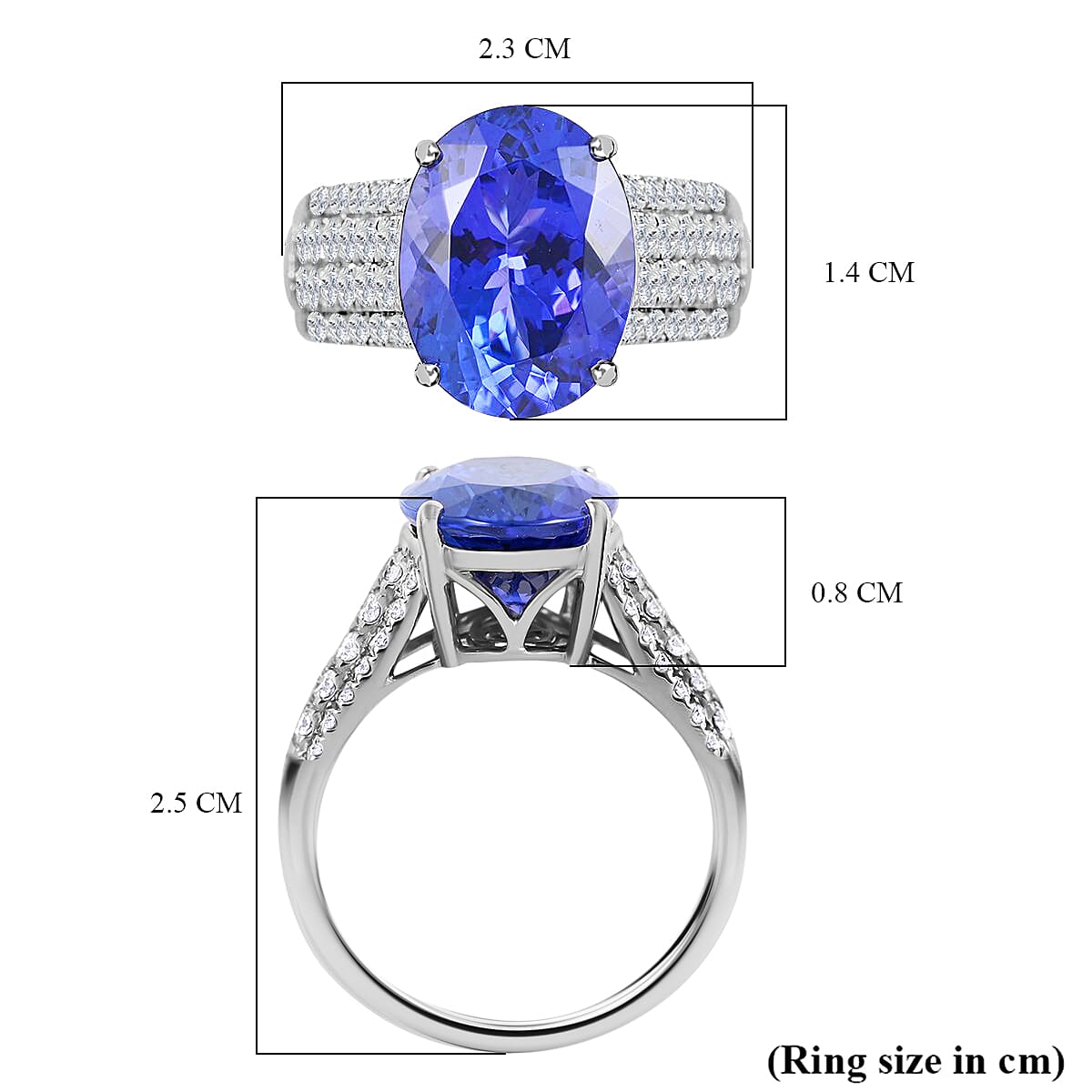 950 Platinum AAAA Tanzanite & White Diamond VS Ring 6.60 Ct,  Platinum Wt. 9.57 Gms