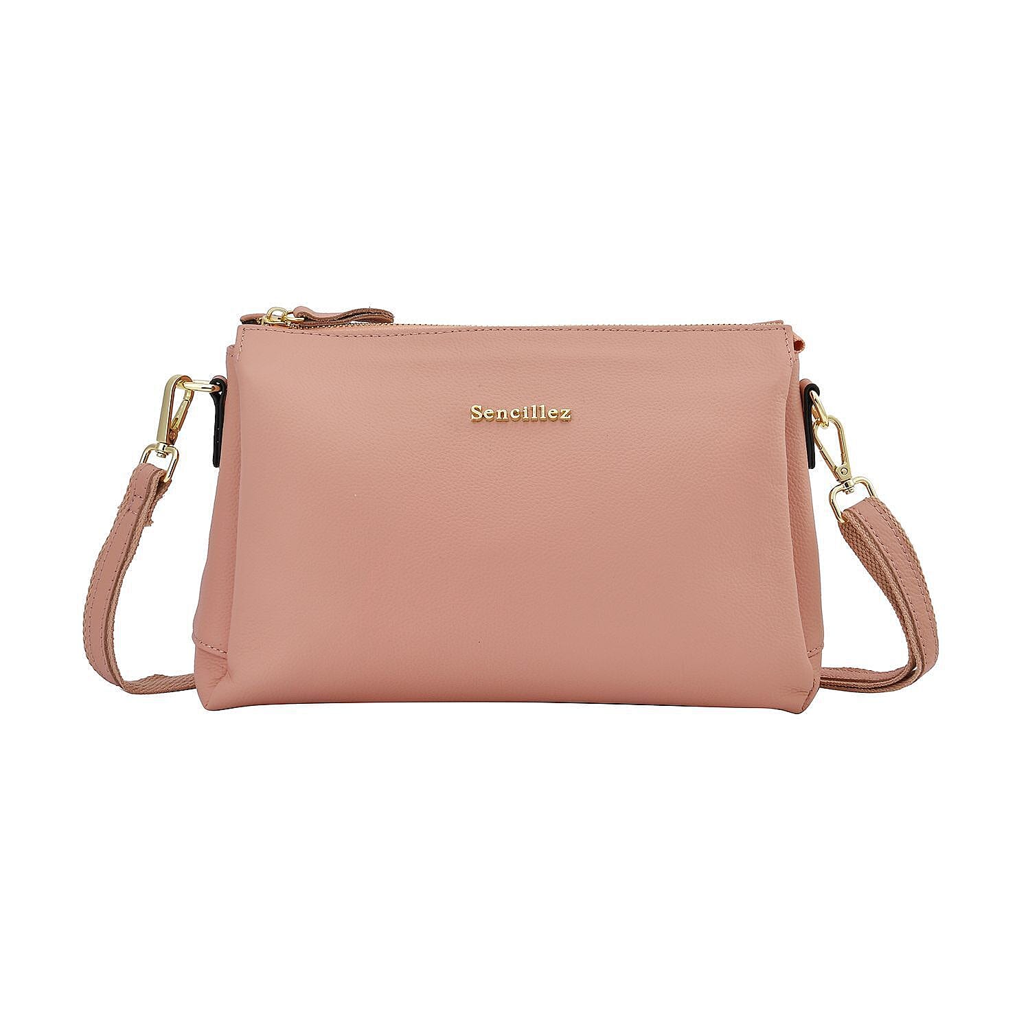 Sencillez Genuine Leather Solid Crossbody Bag with Shoulder Strap - Grey