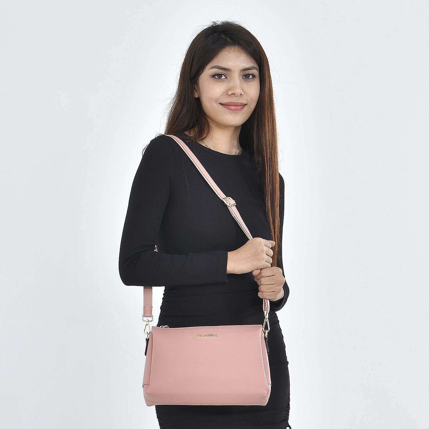 Sencillez Genuine Leather Solid Crossbody Bag with Shoulder Strap - Grey