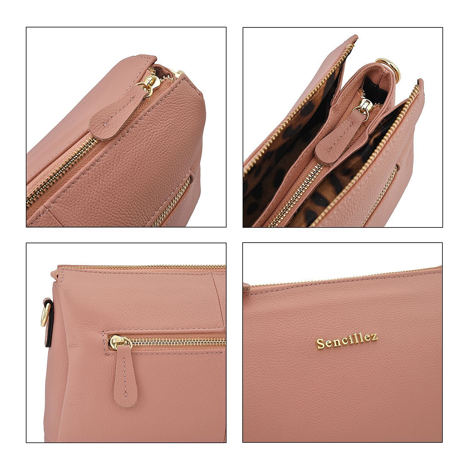 Sencillez Genuine Leather Solid Crossbody Bag with Shoulder Strap - Grey