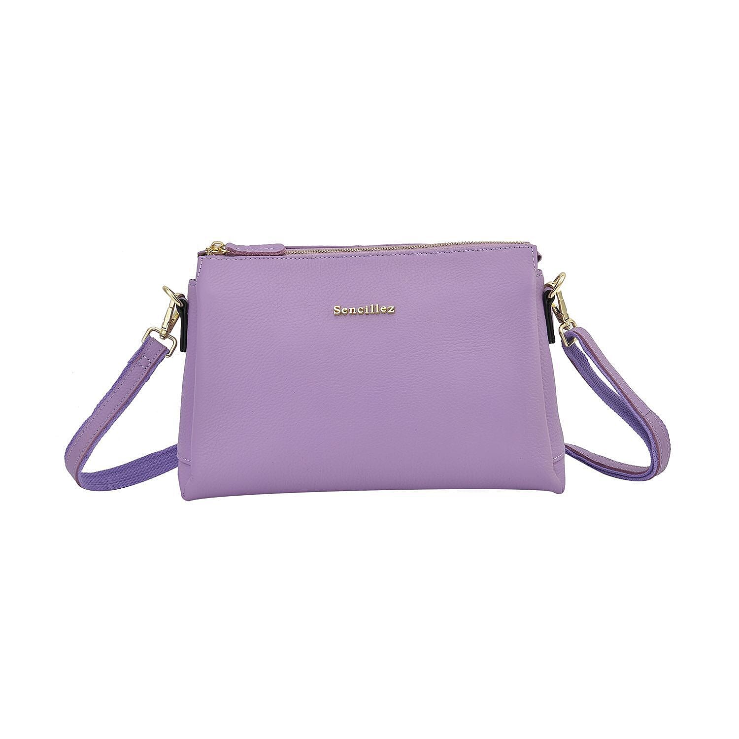 Sencillez 100% Genuine Leather Crossbody Bag with Detachable Shoulder Strap - Purple