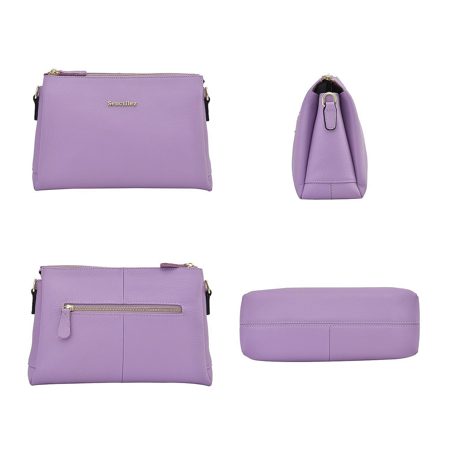 Sencillez 100% Genuine Leather Crossbody Bag with Detachable Shoulder Strap - Purple
