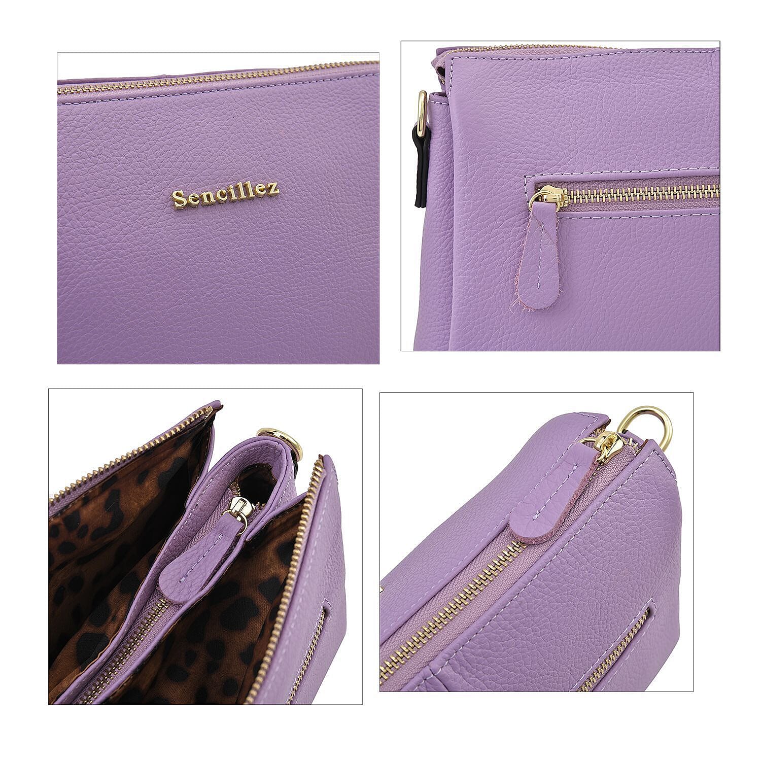 Sencillez 100% Genuine Leather Crossbody Bag with Detachable Shoulder Strap - Purple