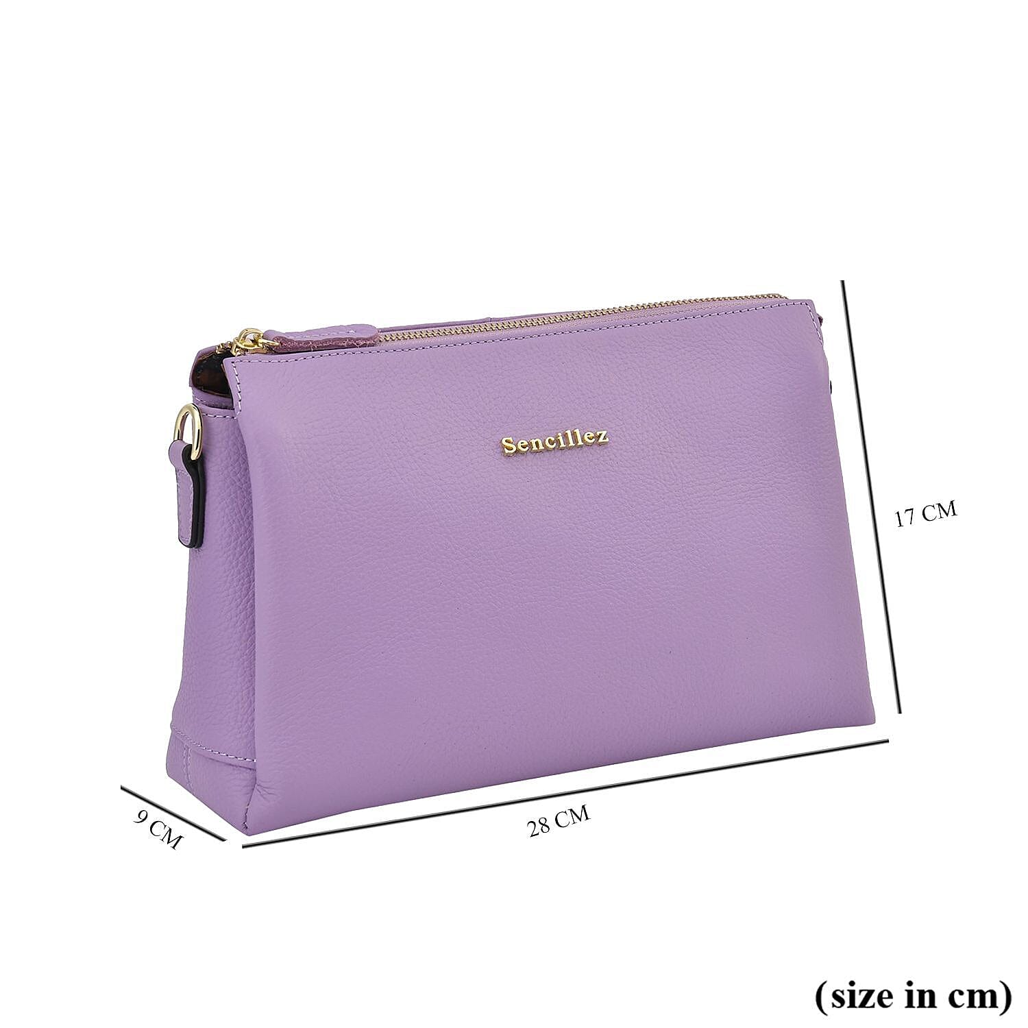Sencillez 100% Genuine Leather Crossbody Bag with Detachable Shoulder Strap - Purple