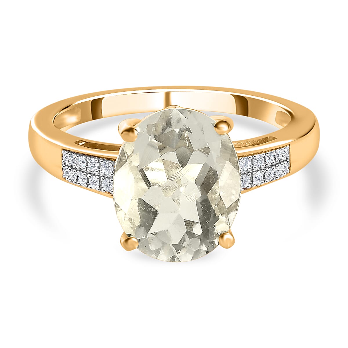 Hyalite Opal and Moissanite Ring in 18K Vermeil Yellow Gold Plated Sterling Silver 2.73 Ct. Hyalite Opal and Moissanite Ring in 18K Vermeil Yellow Gold Plated Sterling Silver 2.73 Ct.