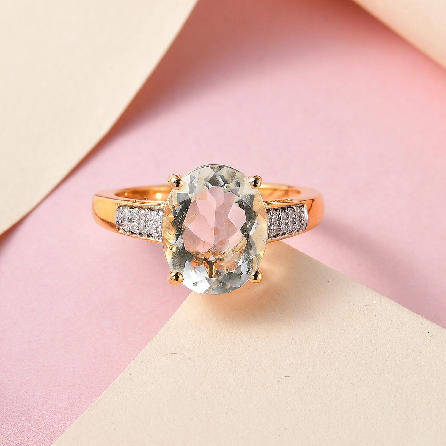 Hyalite Opal and Moissanite Ring in 18K Vermeil Yellow Gold Plated Sterling Silver 2.73 Ct. Hyalite Opal and Moissanite Ring in 18K Vermeil Yellow Gold Plated Sterling Silver 2.73 Ct.