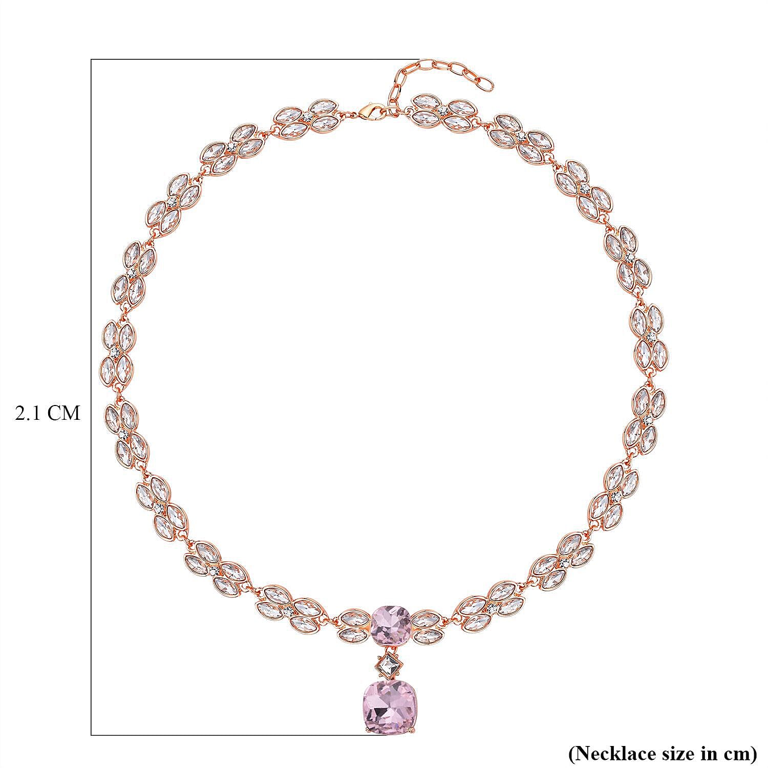 Simulated Pink Sapphire, Simulated Diamond and White Austrian Crystal Necklace (Size - 20 - 2 Inch Ext.) in Rose Gold Tone