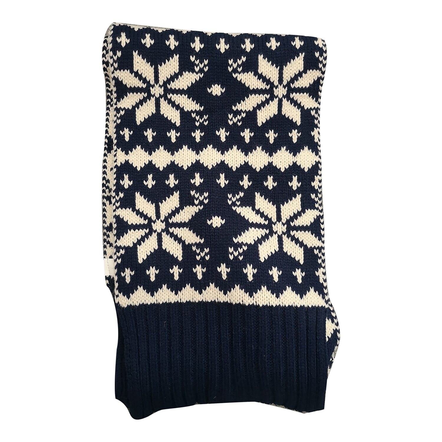 Fairisle Reversible Knit Scarf (Size 144x20 Cm) - Navy - Cream