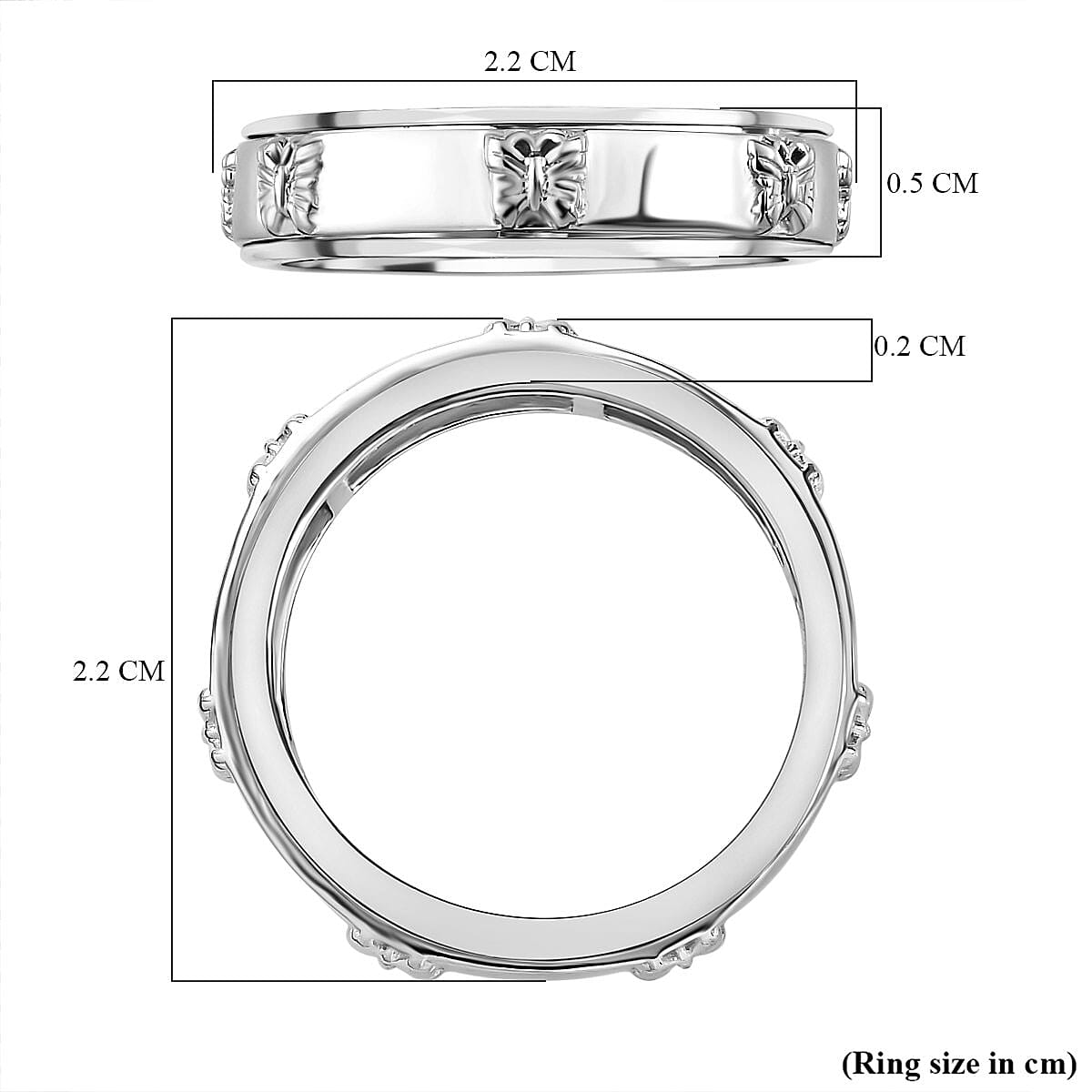 Sterling Silver Butterfly Spinner Band Ring