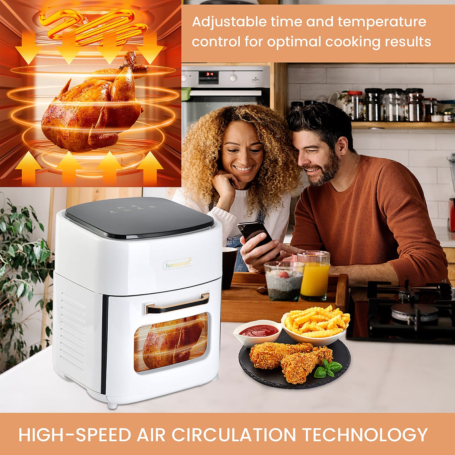 Homesmart 15 Litre Air Fryer (Size 37x31x29 cm) 1400W - White