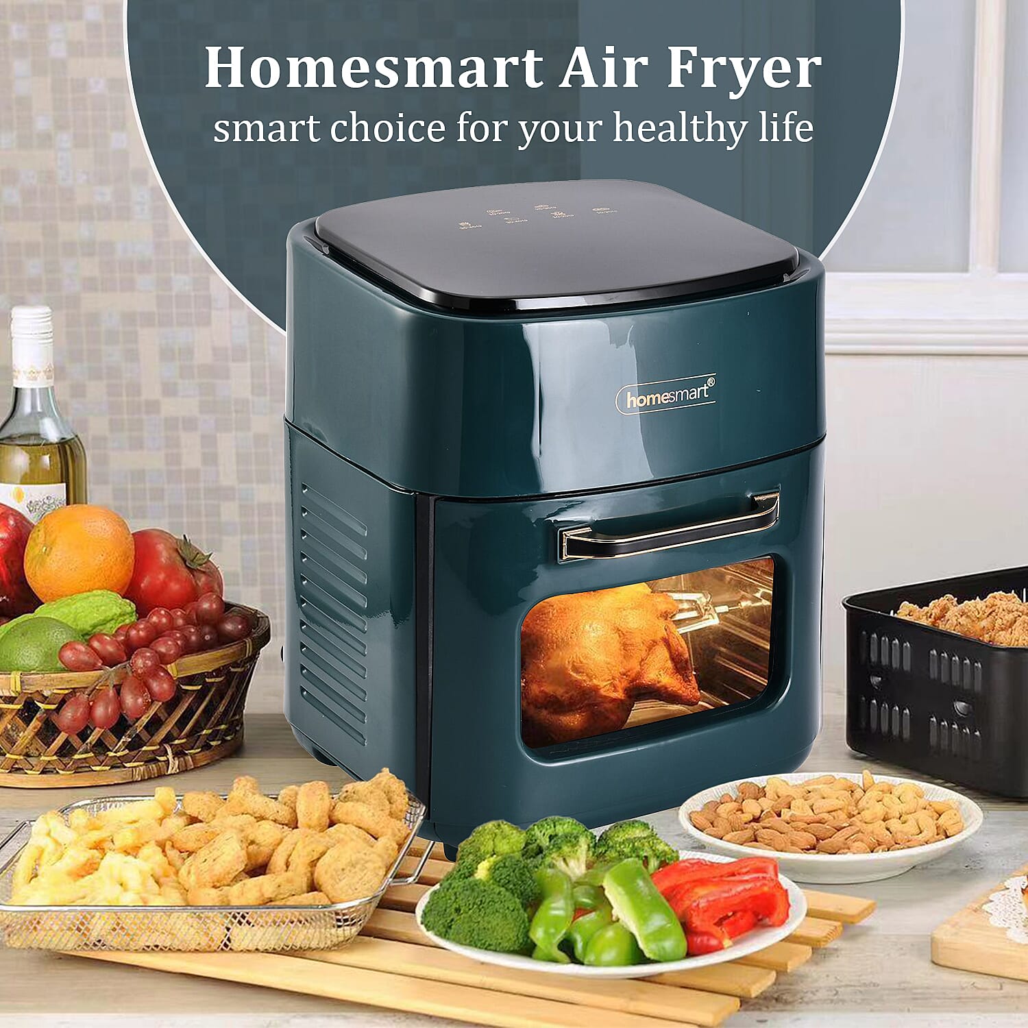 Homesmart 15 Litre Air Fryer (Size 37x31x29 cm) 1400W - Royal Green