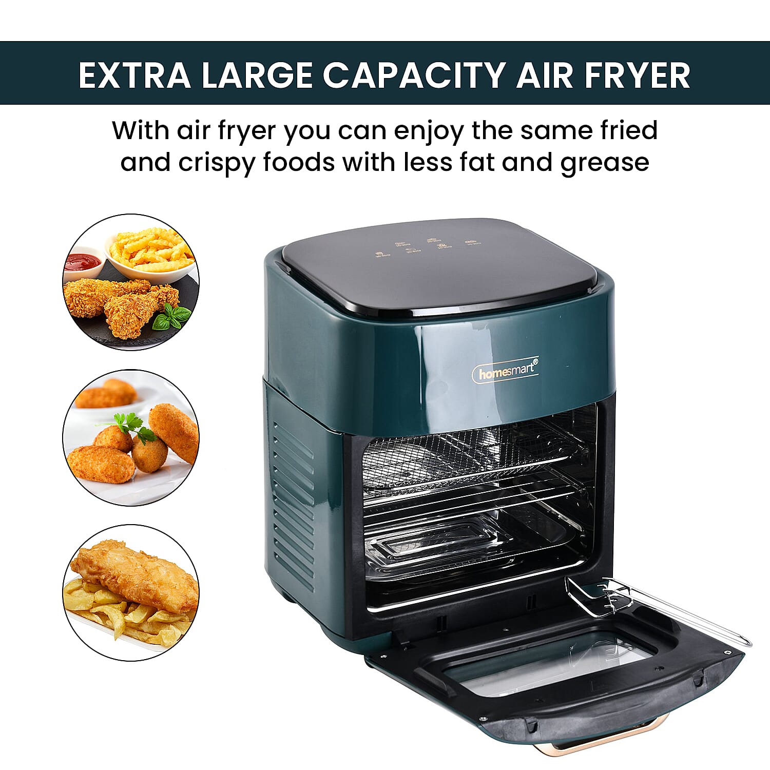 Homesmart 15 Litre Air Fryer (Size 37x31x29 cm) 1400W - Royal Green