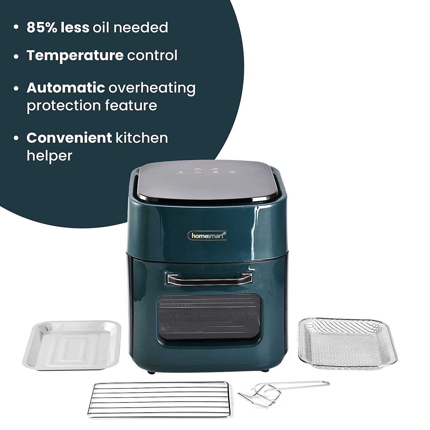 Homesmart 15 Litre Air Fryer (Size 37x31x29 cm) 1400W - Royal Green