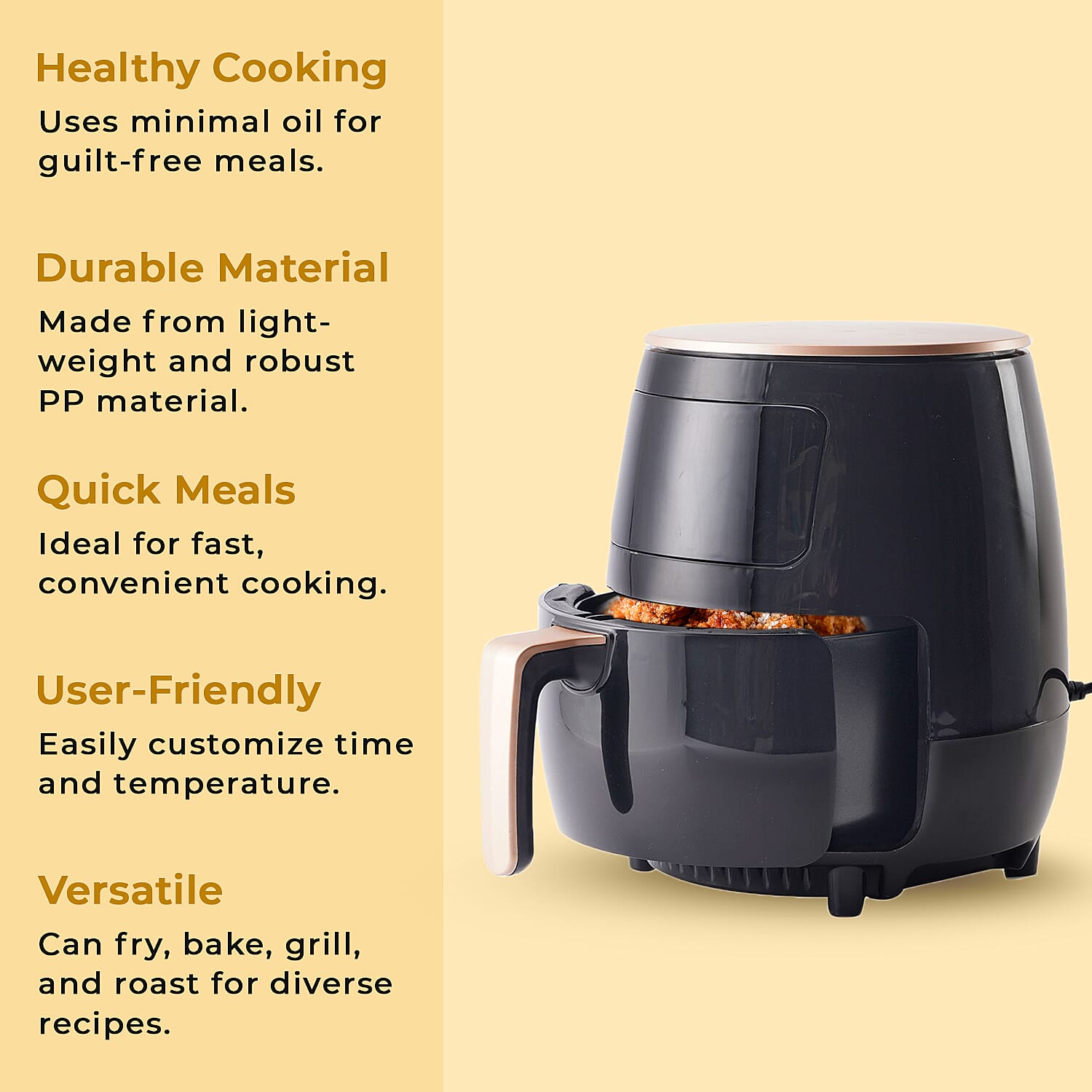 Homesmart Air Fryer 4.5L (1400W) - Air Fry, Roast, Bake, Reheat - Uses little to no oil, - Black (34x30cm)