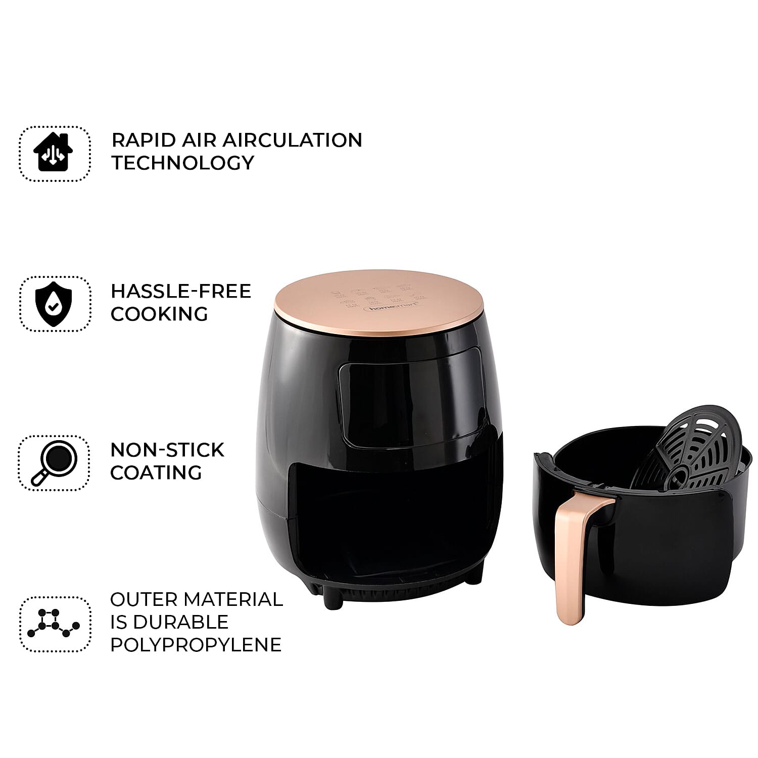 Homesmart Air Fryer 4.5L (1400W) - Air Fry, Roast, Bake, Reheat - Uses little to no oil, - Black (34x30cm)