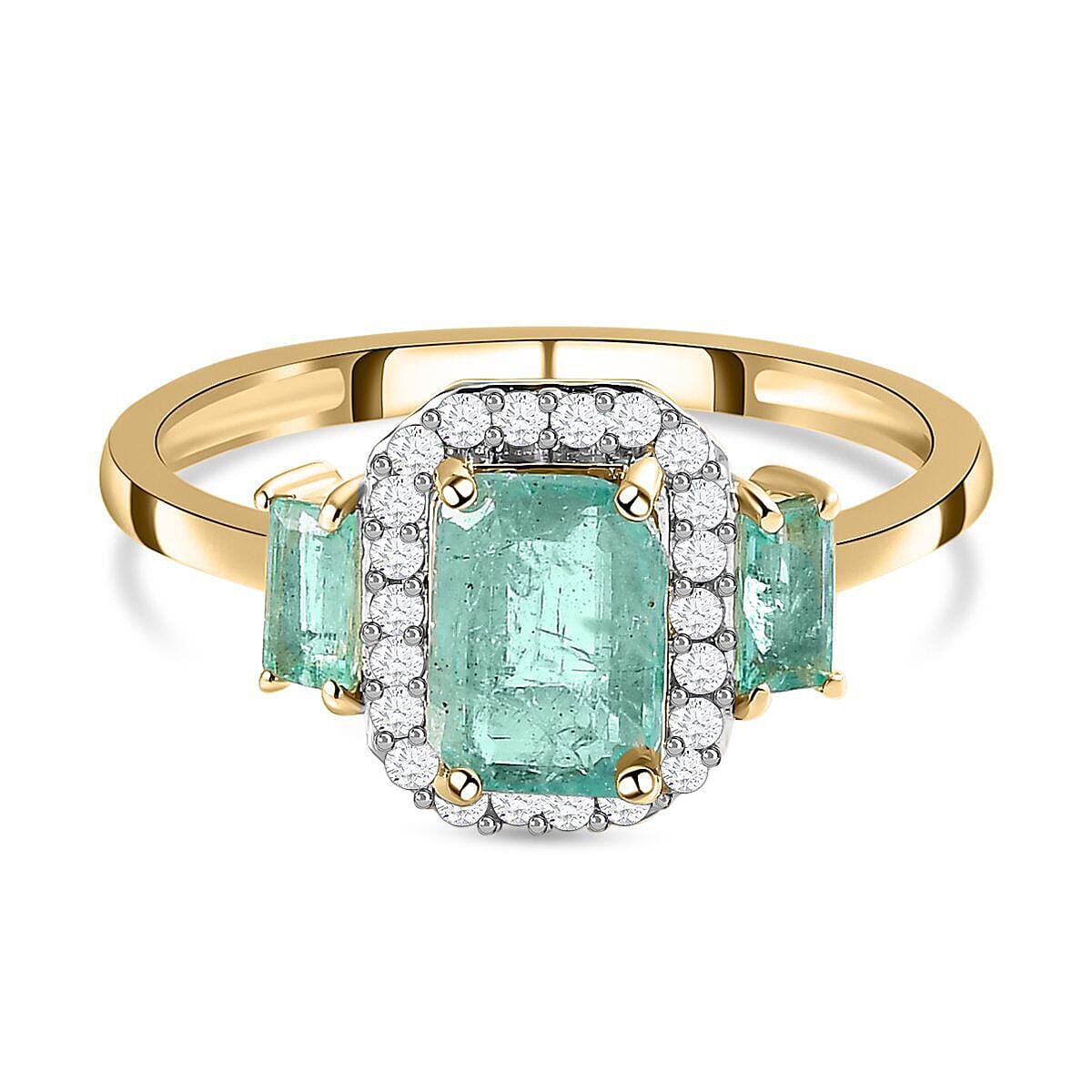 9K Yellow Gold Premium Emerald and Diamond Ring 1.33 Ct.