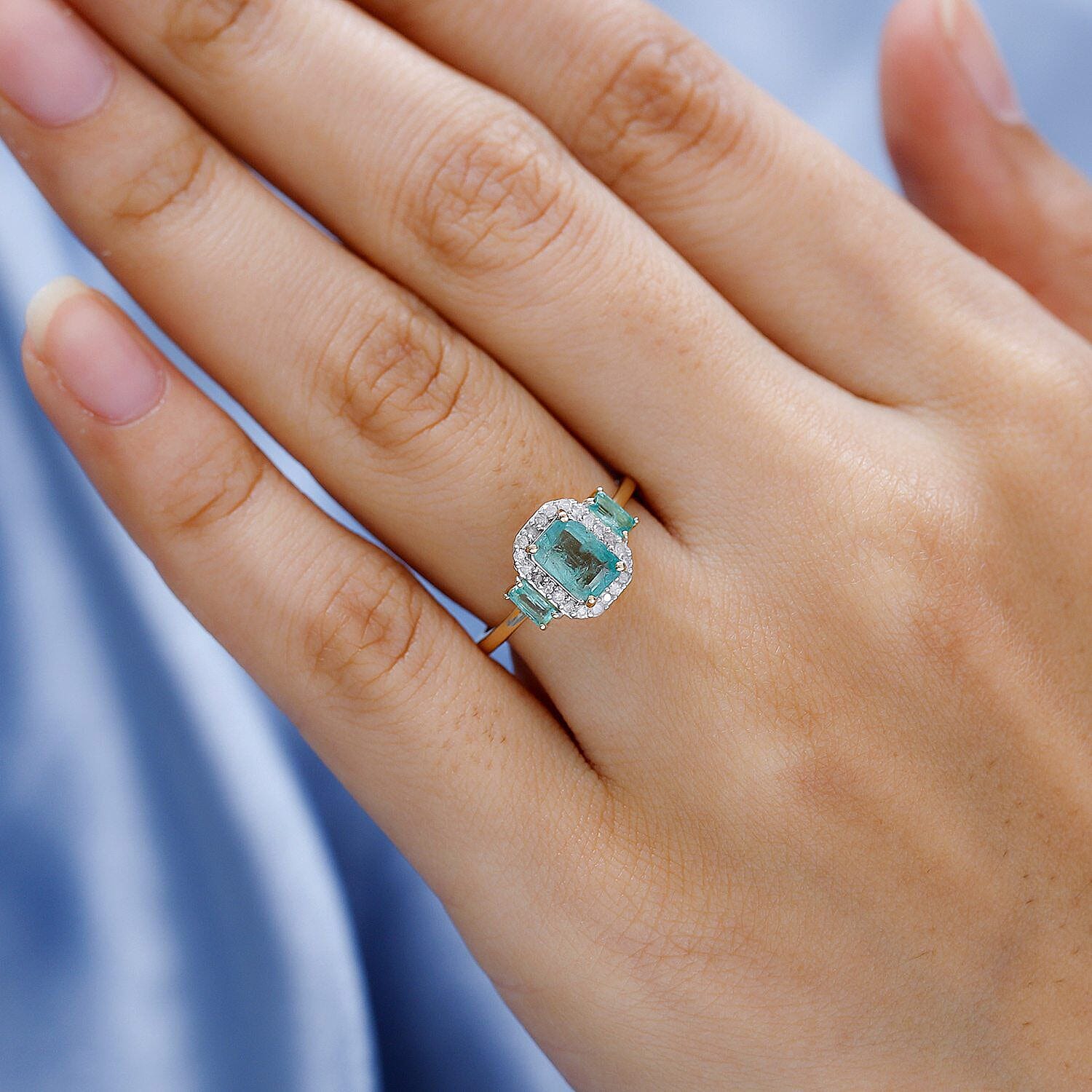 9K Yellow Gold Premium Emerald and Diamond Ring 1.33 Ct.