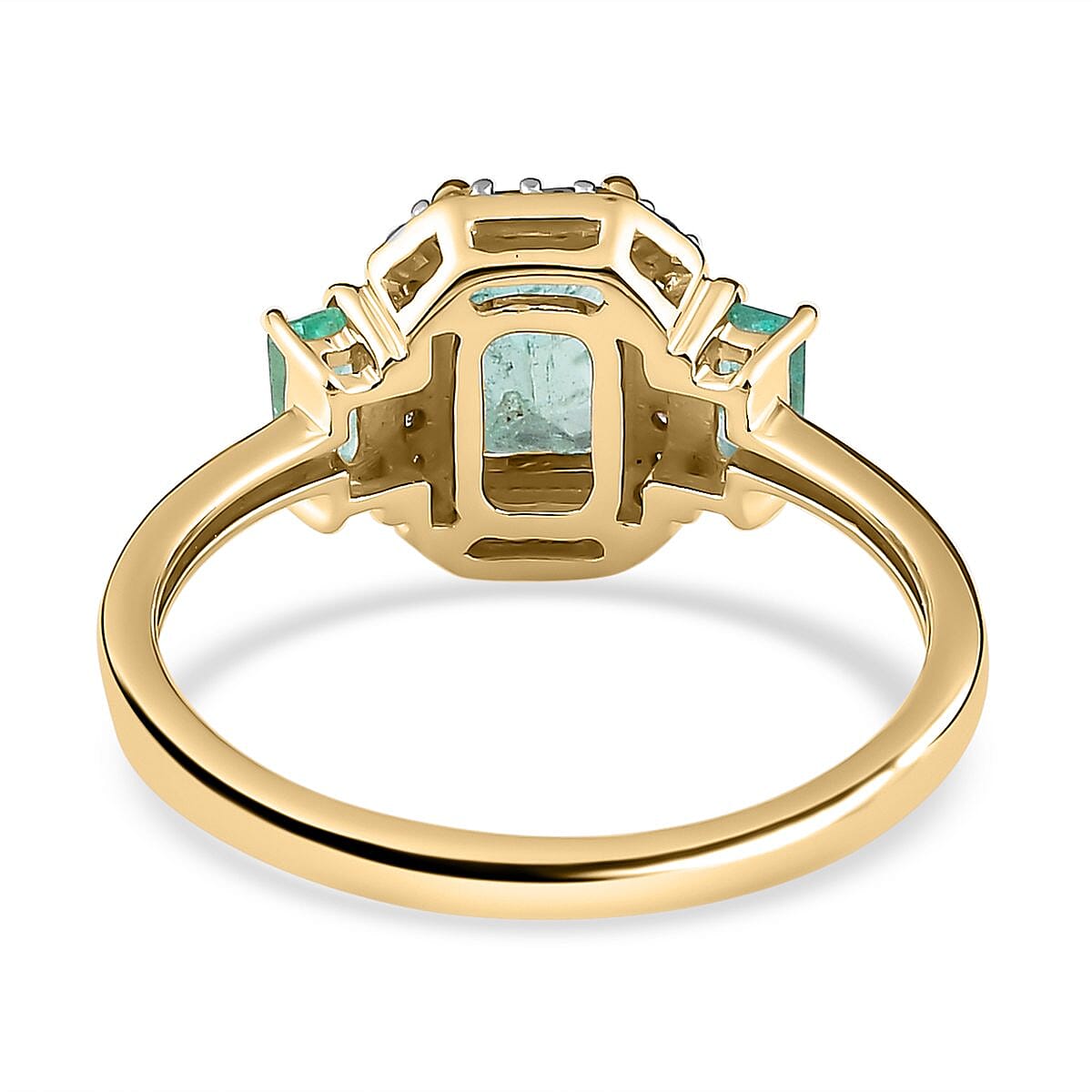 9K Yellow Gold Premium Emerald and Diamond Ring 1.33 Ct.