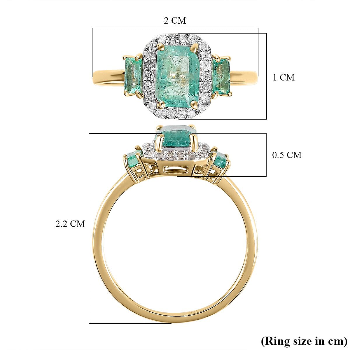 9K Yellow Gold Premium Emerald and Diamond Ring 1.33 Ct.
