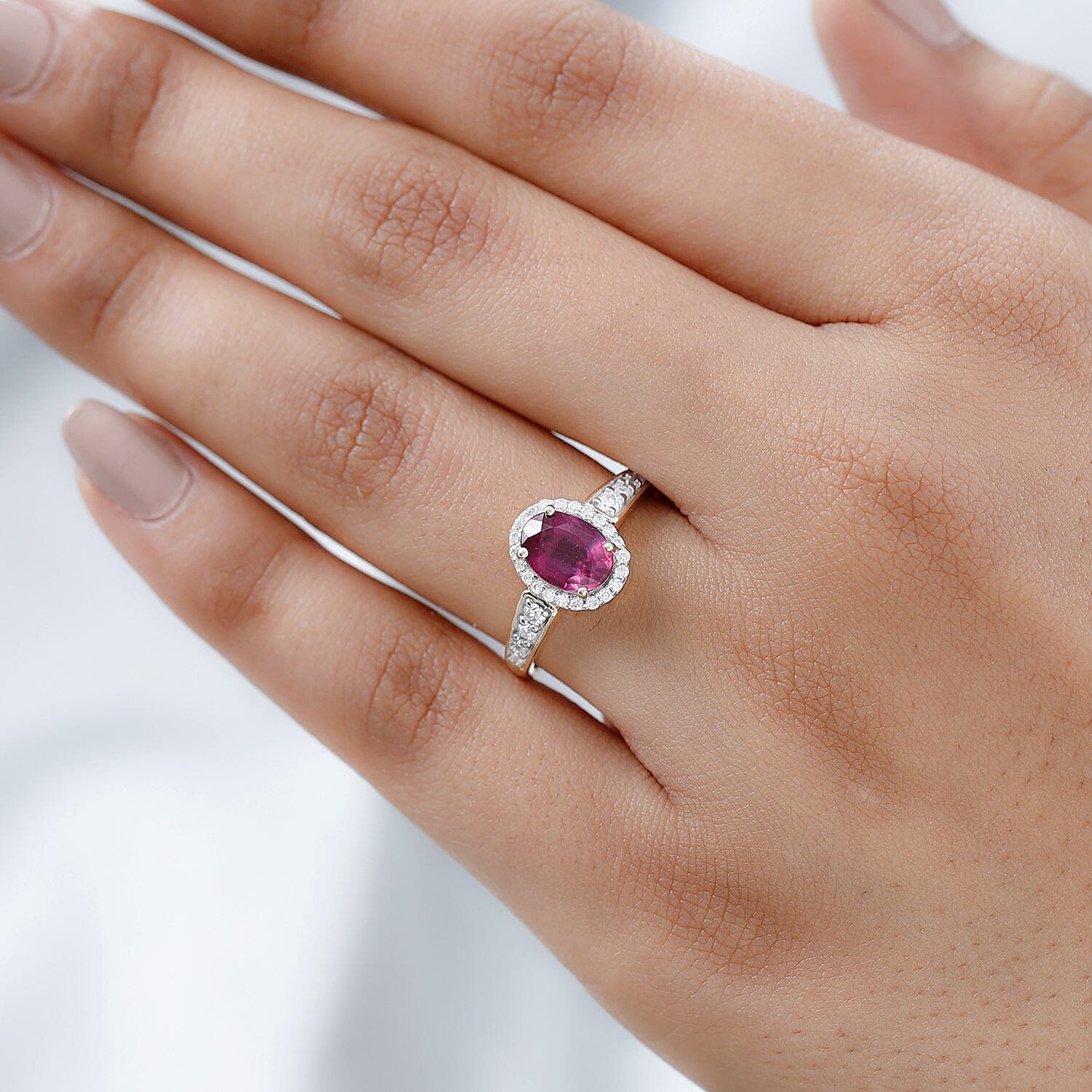 9K Yellow Gold Ruby (FF) and Moissanite Halo Ring 1.90 Ct