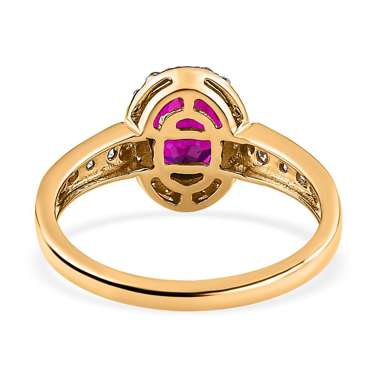 9K Yellow Gold Ruby (FF) and Moissanite Halo Ring 1.90 Ct