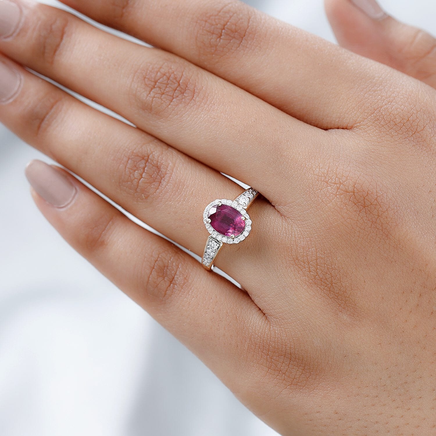 9K Yellow Gold Ruby (FF) and Moissanite Halo Ring 1.90 Ct