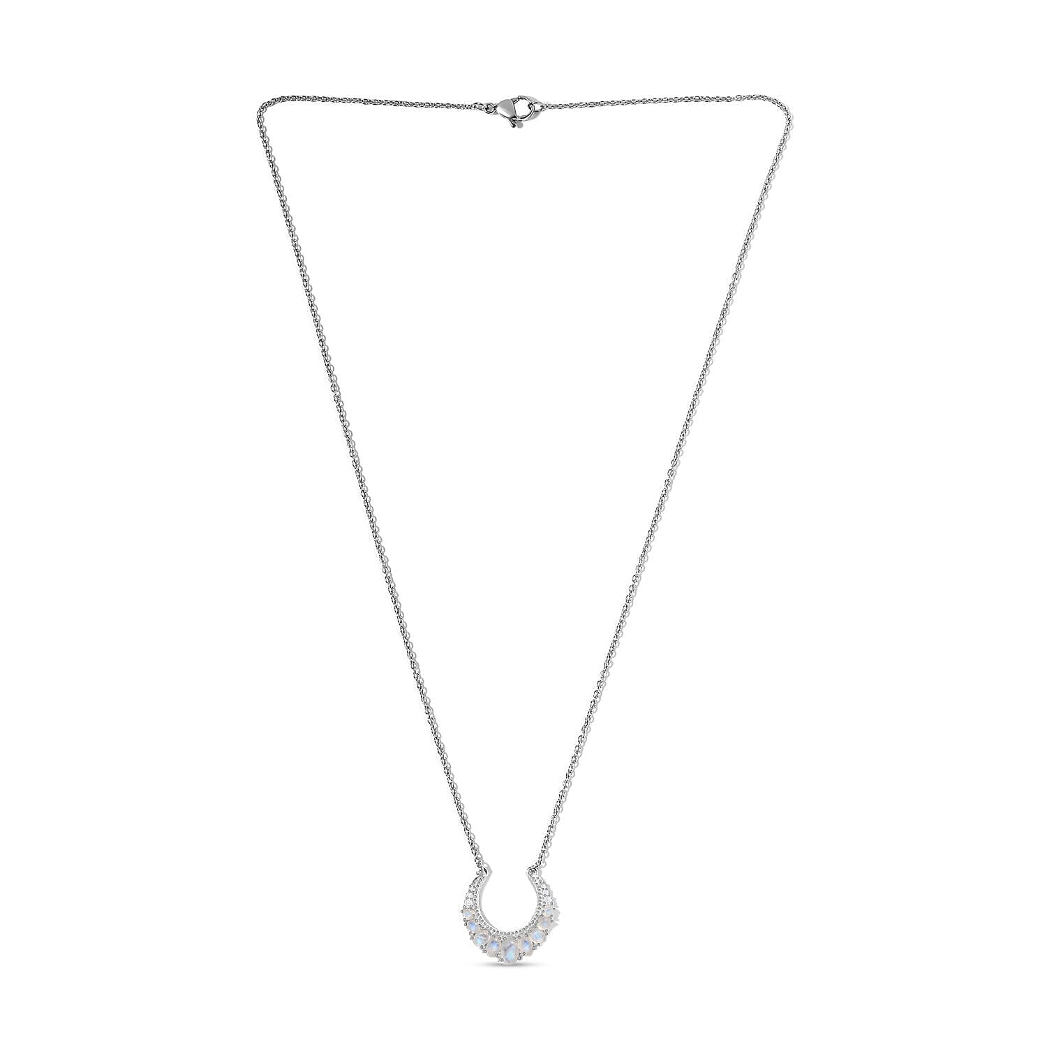 Rainbow Moonstone Glow and Natural Zircon Necklace with Lobster Clasp (Size - 20) in Sterling Silver 2.12 Ct