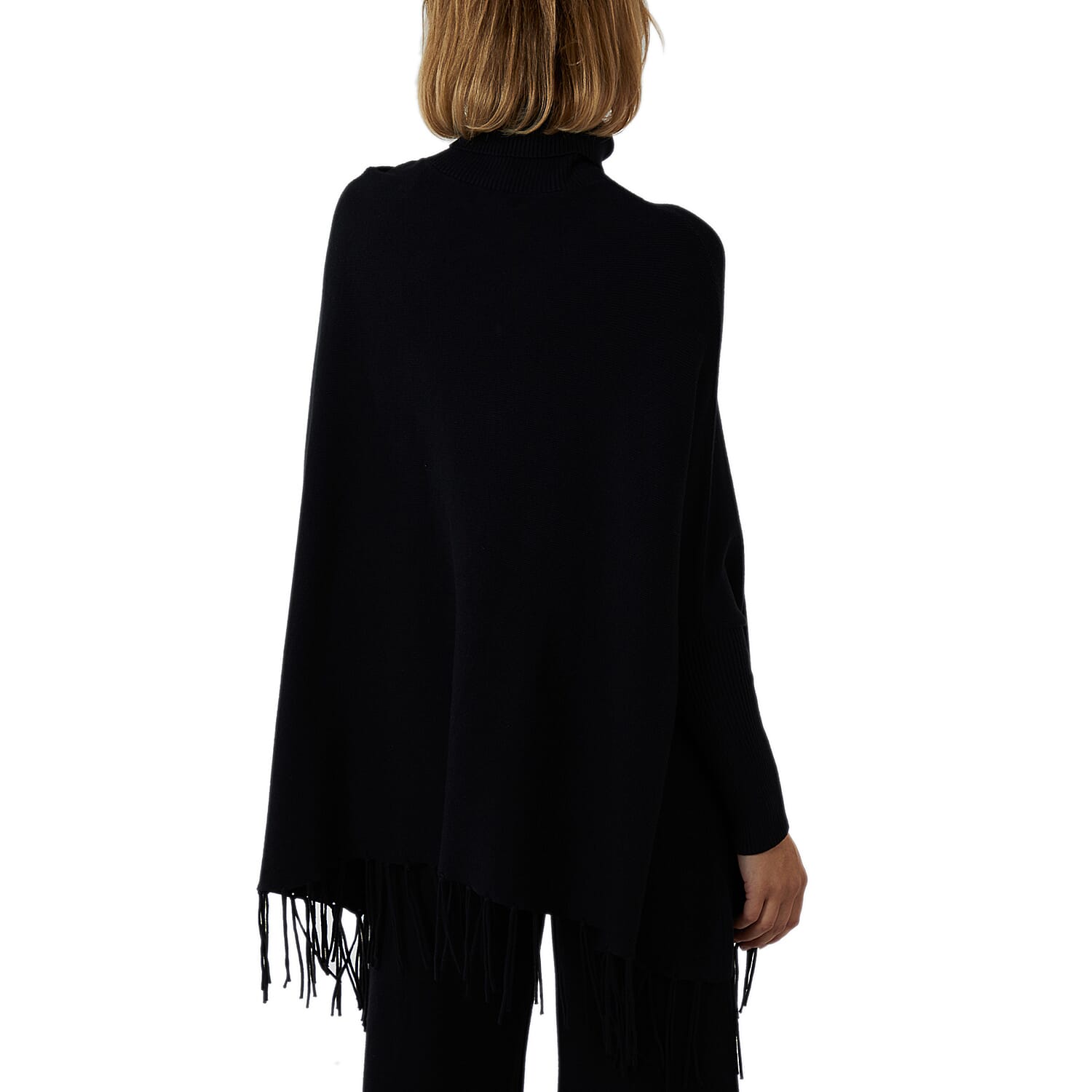 Nova of London Tassel Hem Roll Neck Poncho (One Size,8-20) - Black