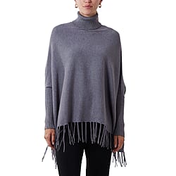 Nova of London Tassel Hem Roll Neck Poncho - Green