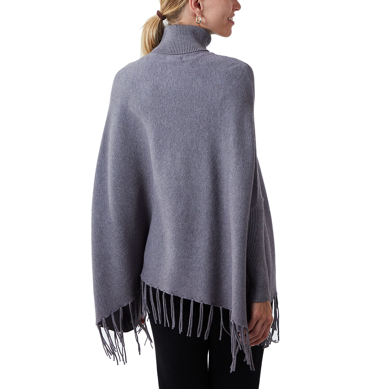 Nova of London Tassel Hem Roll Neck Poncho (One Size,8-20) - Grey