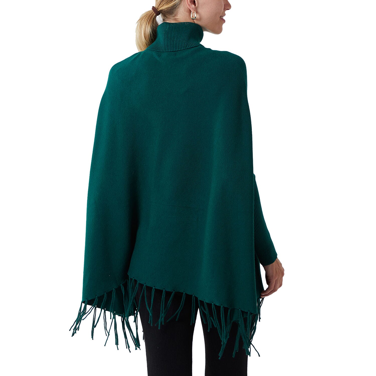 Nova of London Tassel Hem Roll Neck Poncho (One Size,8-20) - Green