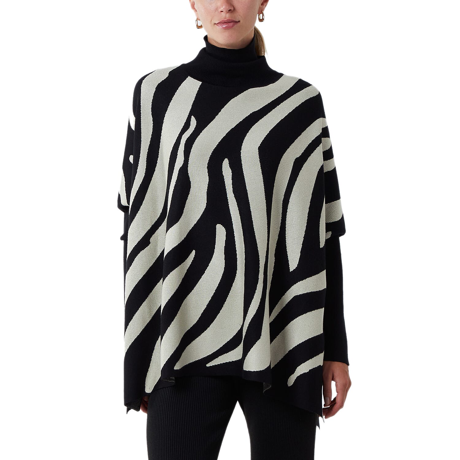 Nova of London Zebra Roll Neck Poncho Jumper (One Size, 8-20) - Black