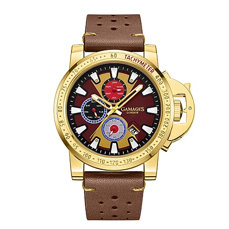 Gamages Of London Automatic Mens Watch in Stainless Steel with Brown Colour Strap