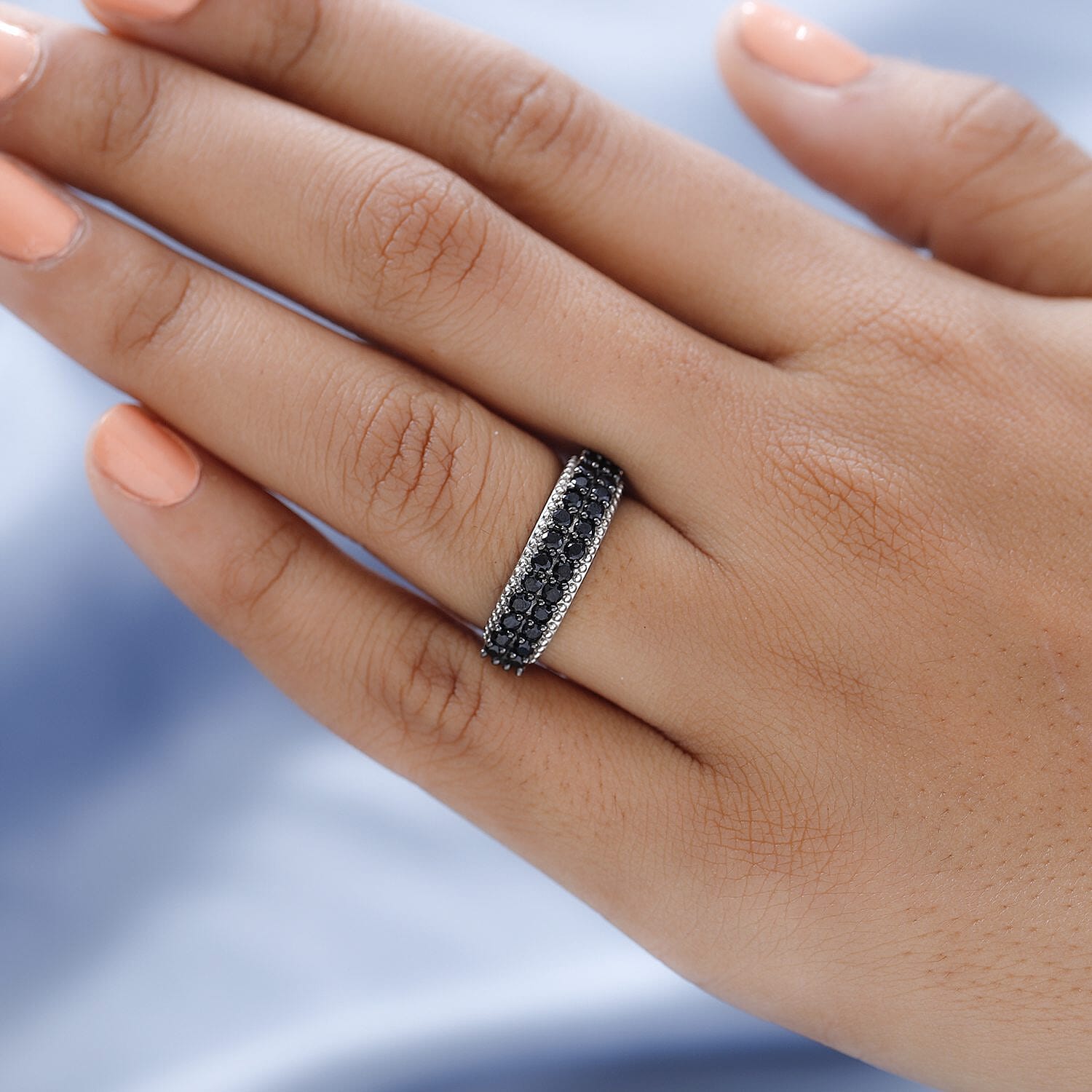 Natural Boi Ploi Black Spinel Cluster Ring in Platinum Overlay Sterling ...