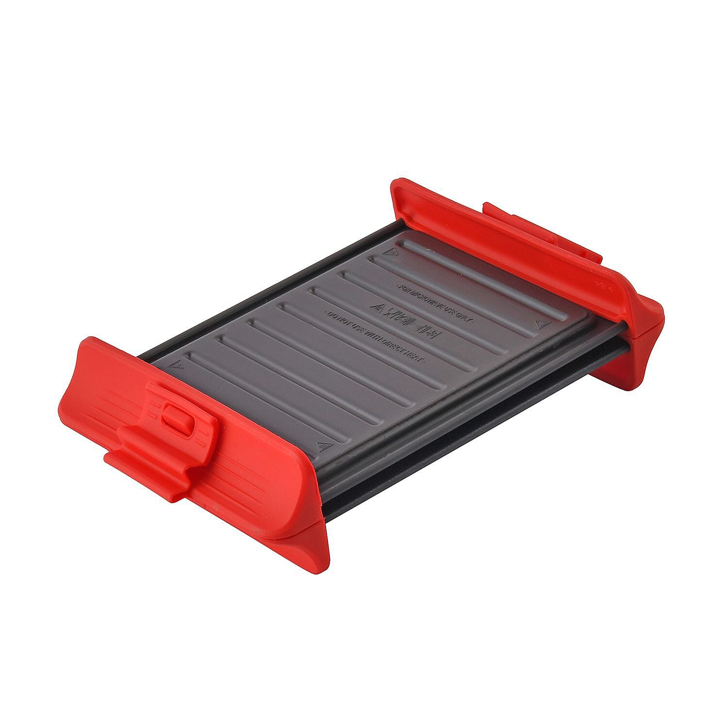 Microwave Long Steel Grill - 2 Plates - Browns, Grills, Crisps, Sizzles - Meals in Minutes (Size 22x14 cm) - Black & Red